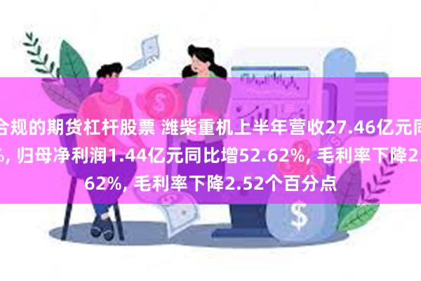 合规的期货杠杆股票 潍柴重机上半年营收27.46亿元同比增43.91%, 归母净利润1.44亿元同比增52.62%, 毛利率下降2.52个百分点